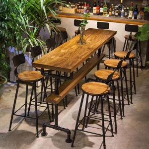 Rectangle Bistro Bar Table And Stools Wooden Metal Industrial High Table And