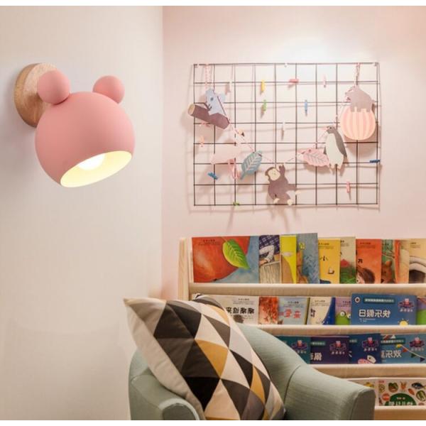 Nordic Creative Macaron Wall Lamp Simple Mickey Log Cartoon Children'S Room Bedside Lamp