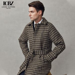 Customized Logo Printing British Style Houndstooth Woolen Coat for Business