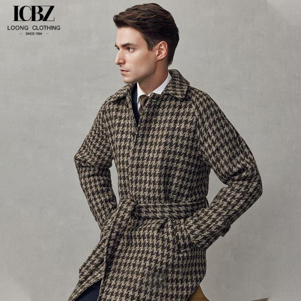 Customized Logo Printing British Style Houndstooth Woolen Coat for Business