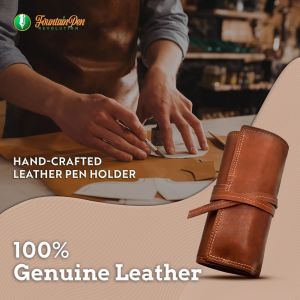 Fountain Pen Case Features Sturdy Strap, Fold-over Flap – Roll up Pouch Holds 6