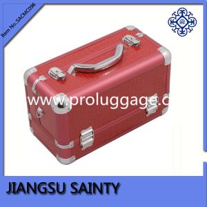 Red rectangle PU leather makeup carry case