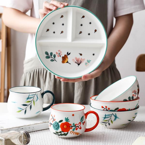 Round Chic LFGB 3 Pc Ceramic Dinnerware Sets For Coffee Shops