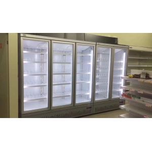 Supermarket Reach In Upright Glass Door Freezer Merchandiser With LED Canopy