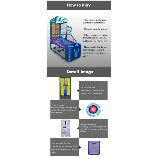 Children Coin Operated Sports Game Machine Indoor Arcade Hoop Shooting Basketball Game