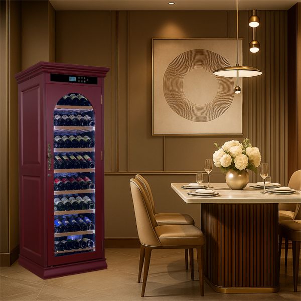 Free Standing Elegant Design Smart Digital Control Wood Wine Cooler with Classic Red Finish