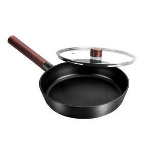 6.3cm Deep Stir Frying Pan Scratch Resistant Wok 1.6kg With Wooden Handle