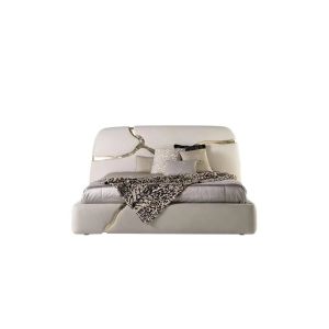 China Lapiaz King Upholstered Platform Bed Inlaid Gold Stainless Steel on sale