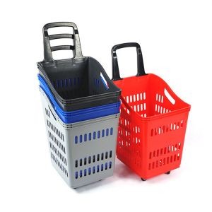 60L Capacity Plastic Trolley Basket with 360° Rotating Wheels and Stackable