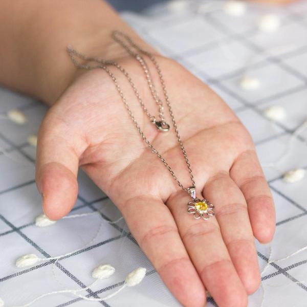 925 Sterling Silver Sunflower Pendant with Chain Jewelry Design Yellow Cubic Zircon