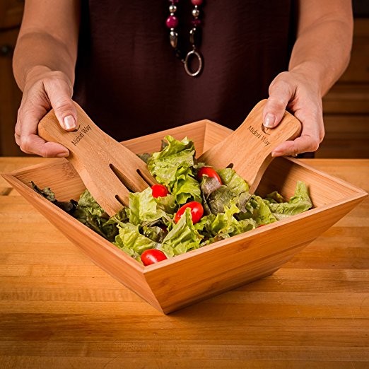 bamboo salad bowl with serving spoon and fork bamboo salad set