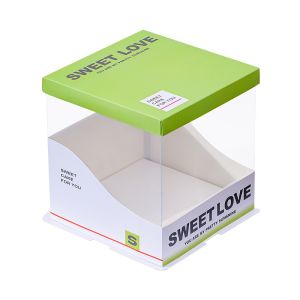 Clear Cake Box With Green Lid Transparent Birthday Packaging For Bakeries