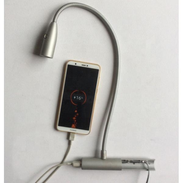 82 Lm Silver LED Bedside Lamp with Flexible Neck Eye Care Function and USB Charging Port