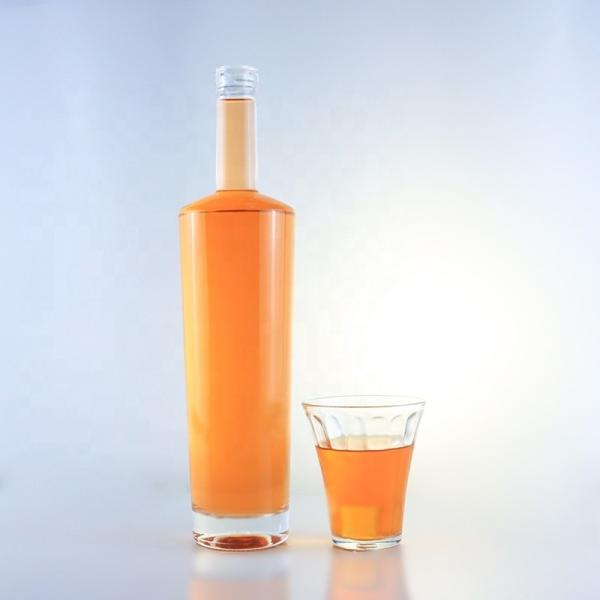 Quality 750ml Long Neck Flint Glass Bottle with Corks and Acid Etch Surface Handling for sale