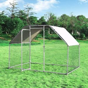 6.67' Chicken Coop Galvanized Metal Hen House Large Rabbit Hutch Poultry Cage