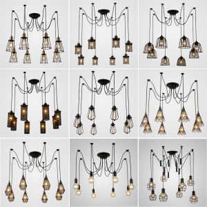 Retro Loft Industrial Chandelier Adjustable E27 Multi Head Lamps Restaurant