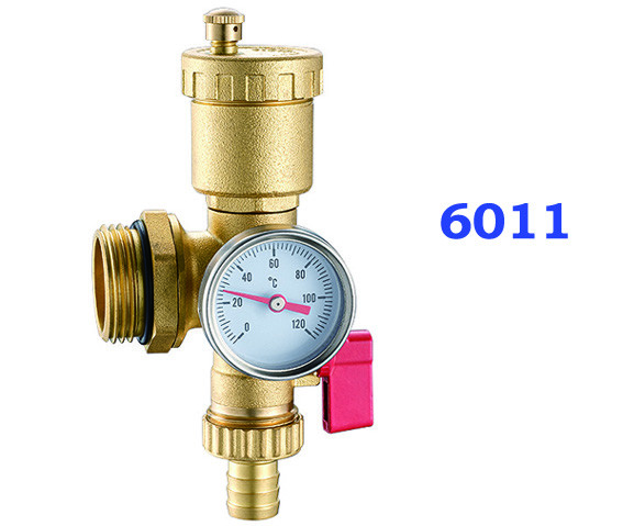 6011+6012 Extruded Profile Manifold Parts Supply / Return End Set as Auto. Air-vent + Draining Valves with Meter Outlets