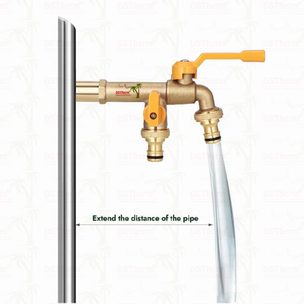 Long Spoute Heavy-duty Brass Double Outlet Tap Extension Tap Brass Bibcock 1/2"*3/4"*3/4"