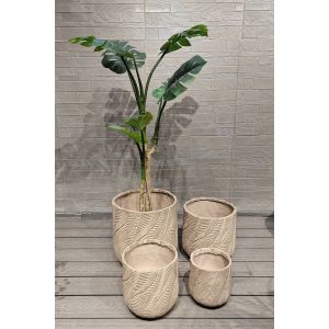 Low - Key Light Gray Flower Pots Chevron Patterns Round Fiber Clay Holiday Villa