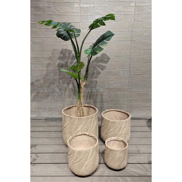 Low - Key Light Gray Flower Pots Chevron Patterns Round Fiber Clay Holiday Villa