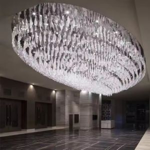 Custom Modern Leaf Glass Pendant Lights Villa Hotel Lobby Project Texture