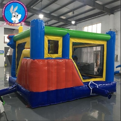 Cartoon Rescue Team Inflatable Bounce House with Slide and Mesh Walls for Kids Parties