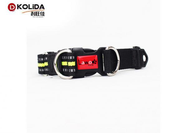 Quality Waterproof Nylon Dog Collars Double D  High - Impact Plastic Buckle For Night Safety for sale