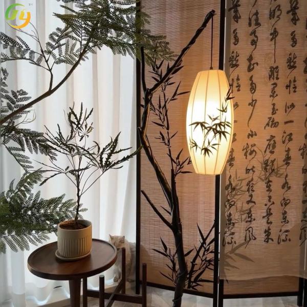 Quality New Chinese Style Modern Floor Light 1.5ｍ／1.8m Retro Branch Fabric Design Simple Floor Lamp for sale