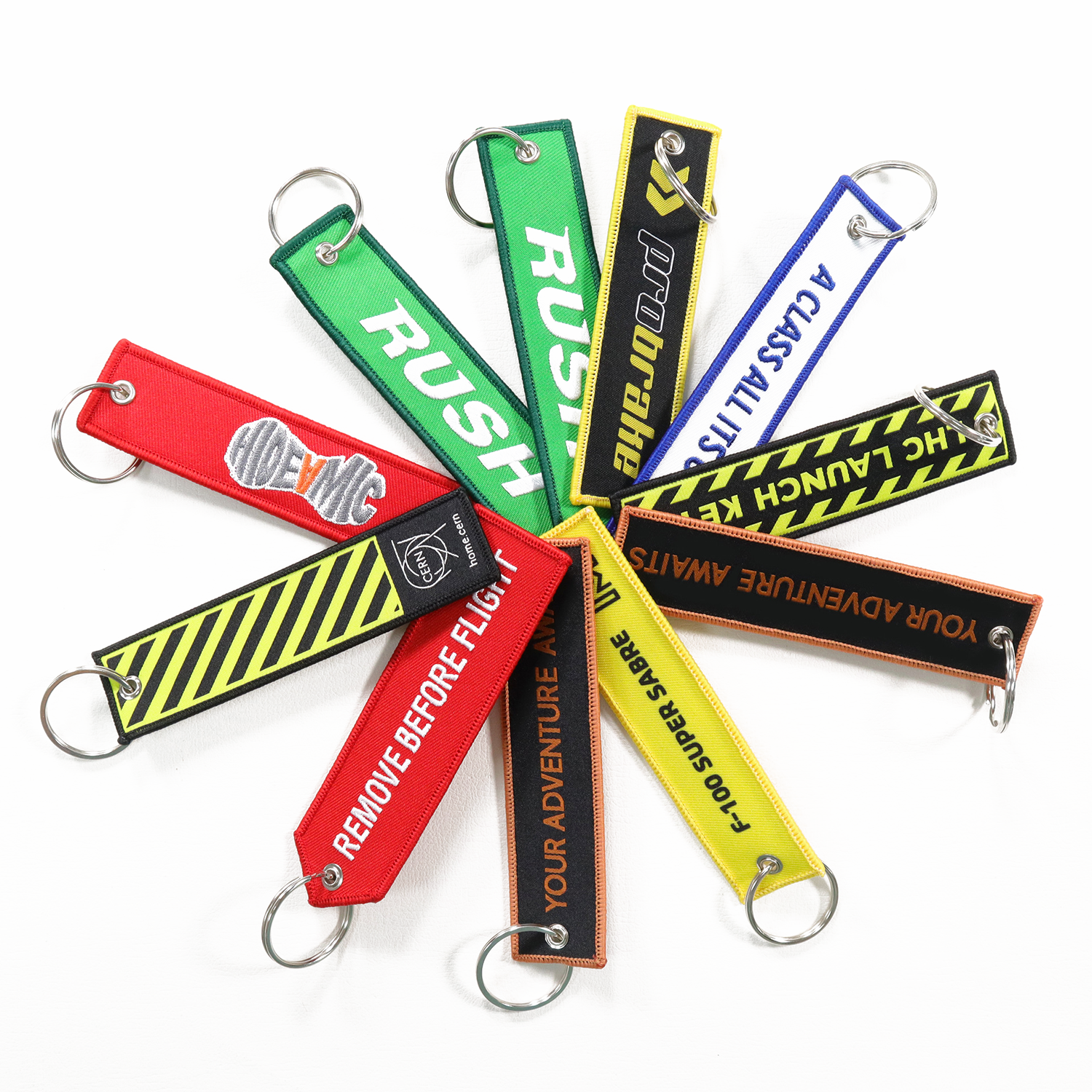 DANSKY Creative Durable Custom logo Embroidery Shape Key Chain Cheap Fabric Key Ring Patch Key Tag Blank Embroidered Keychain
