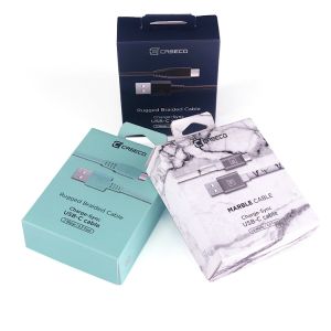 Pantone Printing USB Data Cable Packing Box Debossing With Hanger