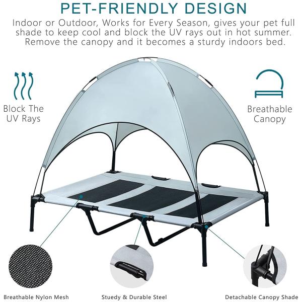 Indoor and Outdoor Beach Durable Oxford Fabric Elevated Dog Cot with Canopy