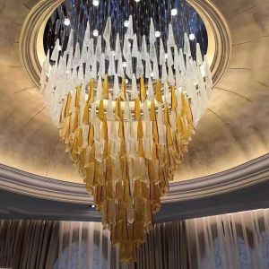 Modern Triangle Chandelier Gold White Transparent Glass Chandelier Light Luxury