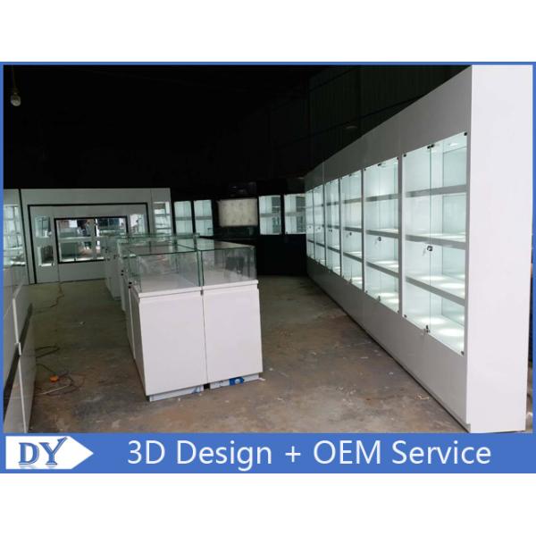 Fashion Store Jewelry Display Cases With Tempered Glass Shinning White