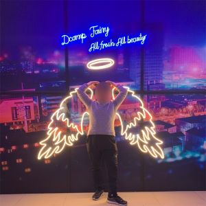 Big Angel Wings Neon Sign Eye-catching Party Event Decoration with Marquee