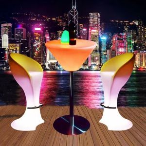 Remote Control Manual Adapter PE Plastic Illuminated LED Cocktail Table For