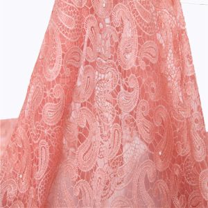Wholesale New arrival african peach cord lace/french tulle embroidery fabric with beads and stones from china suppliers