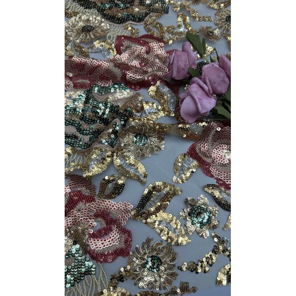 Leafy Sequin Embroidery Fabric Durable And Elegant Colorful Sequin Embroidery Lace