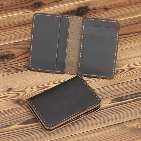 Credit Card Luxury Full Grain Leather Burnished Finish Bifold Front Pocket Slim Wallet