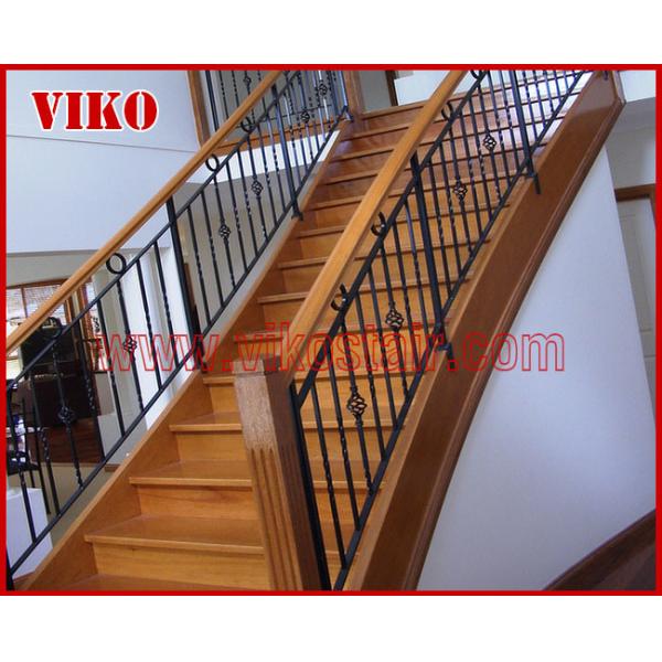 Wrought Iron Staircase VK111S Wrought Iron Handrail Tread Beech,Railing tempered glass, Handrail b eech Stringer,carbon