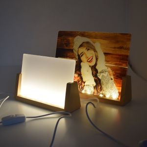 U Shaped Wooden Base Sublimation Acrylic Photo Frame LED For Sublimation Coating