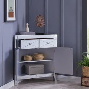 Unique design silver mirrored 2 drawers corner table 2 doors end table for home