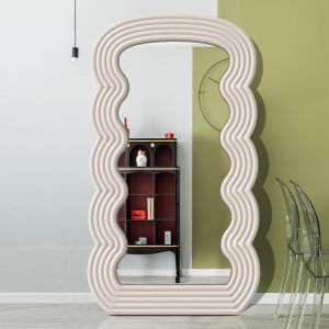 White Wavy Full Length Mirror 71x32 Arched Mirror For Bedroom And Living Room