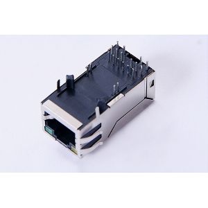 G/Y Tab Up Magnetic RJ45 Jack , Single Port Stacked RJ45 Magjack 0817-1AX1-11