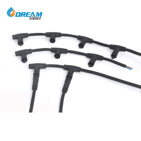 T type waterproof connectors cables three way 2 3 4 pin waterproof cable for outdoor lighting