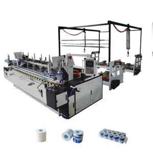 Toilet tissue paper roll rewinding manufacturing machine multiple function