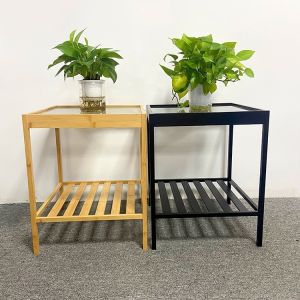 Iron Glass Bamboo Rattan Bedside Table Nightstand ODM