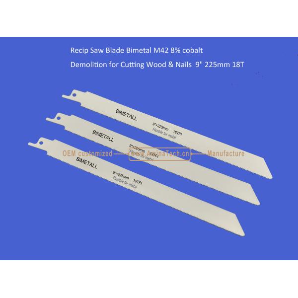 Recip Saw Blade Bimetal M42 8% cobalt Demolition for Cutting Wood & Nails 9" 225mm 18T,Power Tools