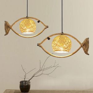 Fish Shaped Rattan Woven Hotel BarLamp Creative Chinese Style Retro lamp(WH-WP