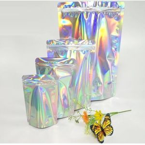 Holographic Pouch Brightly Custom Printing Logo Laser Three Side Sealed Bag For