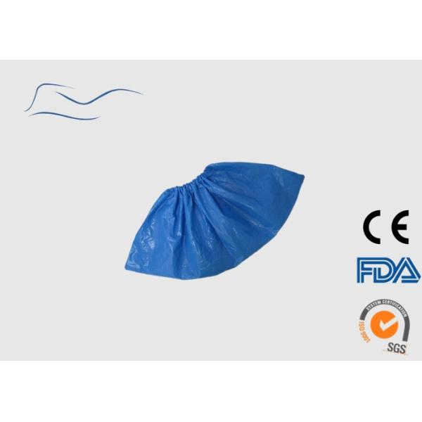 Dark Blue Disposable Polyethylene Shoe Covers Liquid Proof Elastic Ankle